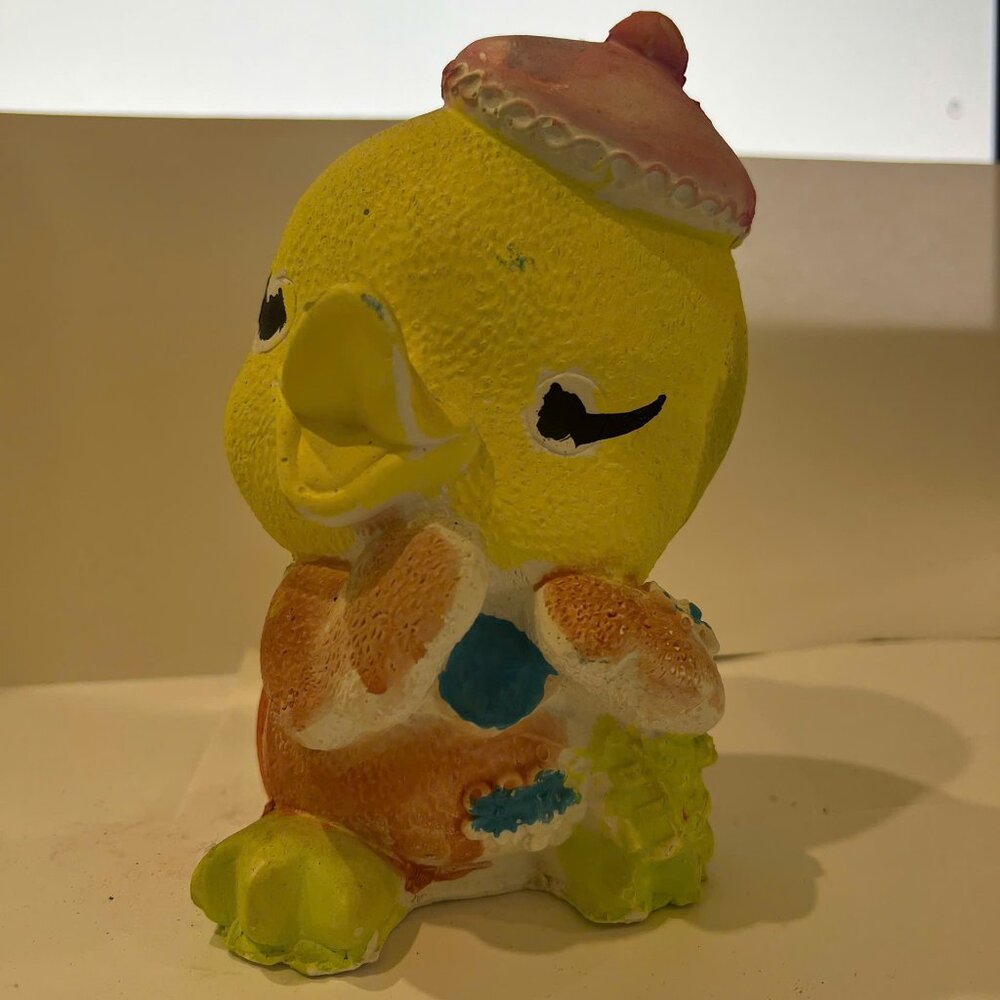 Hand Painted Yellow Duck Figurine with Cute Hat Home Decor Collectible Gift